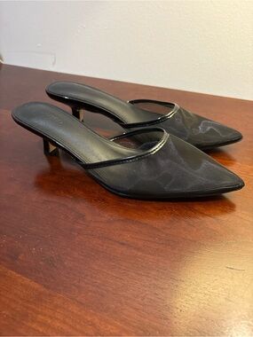 Coutgo Women’s Black Mesh Pointed Toe Mule Kitten Heels Size 9.5
